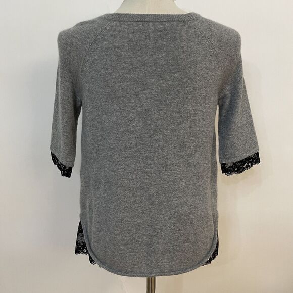 Robert Rodriguez Neiman Marcus Sweater Medium Gray Black Lace 100% Cashmere - Picture 4 of 9